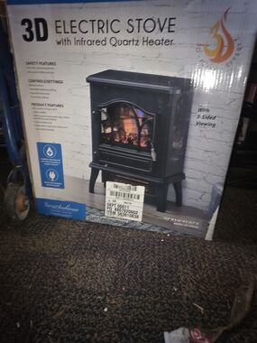 3D Electric Stove with Infrared Quartz Heater - Black